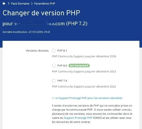 changer de version php
