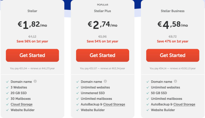 plans hebergement partage namecheap